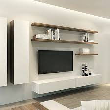 White Wall Mounted Wooden Tv Unit For