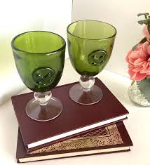 Olive Green Bubble Glass Goblets