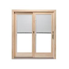 Andersen 71 1 4 In X 79 1 2 In 400 Frenchwood White Pine Left Hand Sliding Patio Door With Built In Blinds And Nickel Hardware