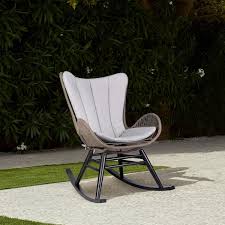 Armen Living Fanny Outdoor Patio Rocking Chair In Dark Eucalyptus Wood And Truffle Rope