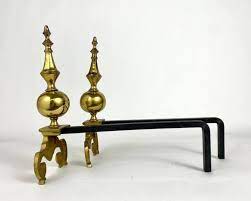 Vintage Baroque Brass Andirons With