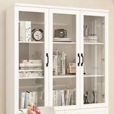 Wiawg White Wood Storage Cabinet With Adjustable Shelves Glass Doors 47 2 In W X 15 7 In D X 78 9 In H