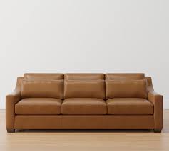 Big Sur Square Arm Leather Deep Seat Grand Sofa Down Blend Wrapped Cushions Mason Pebble Caramel Pottery Barn