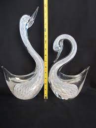 Large Murano Glass Swans Pair 16 And 11
