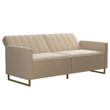 Novogratz Skylar Coil Futon Modern Sofa Bed And Couch Ivory Velvet