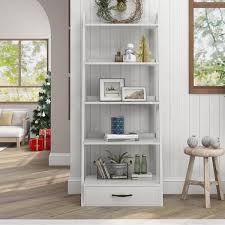 White Wood 5 Shelf Ladder Bookcase