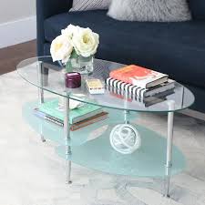 Silver Medium Oval Glass Coffee Table