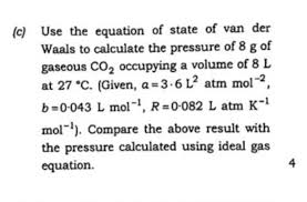 C Use The Equation Of State Of Van Der