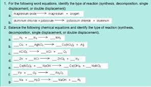 Balancing Equations And Reaction Types