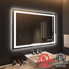 48 In W X 36 In H Led Rectangular Frameless Anti Fog Bathroom Mirror Front Light