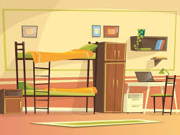 Cartoon Student Dormitory Room Interior