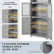 23 5 In W X 12 In D X 64 In H Gray Mdf Freestanding Bathroom Linen Cabinet Floor Cabinet With Adjustable Shelves