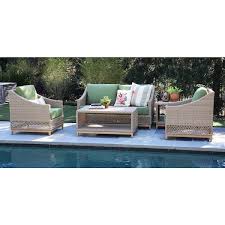 Prescott 5 Piece Resin Wicker Patio Deep Seating Set With Sunbrella Spectrum Cilantro Cushions Canopy Home And Garden