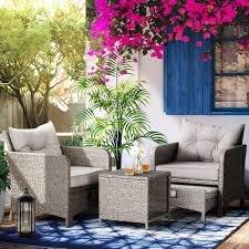 Pamapic 5 Pieces Wicker Patio Furniture Set Outdoor Patio Chairs With Ottomans Gray Cushions