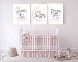 Elephant Pink And Grey Nursery Decor