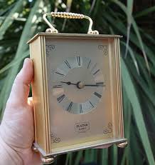 Carriage Clock Bulova Gilt Brass Glass
