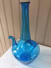 Hand Blown Glass Wine Decanter Blue