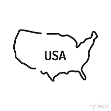 Usa Map Black Line Icon Border Of The