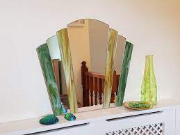 Green Stained Glass Art Deco Fan Mirror