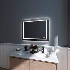 36 In W X 28 In H Rectangular Frameless Wall Bathroom Vanity Mirror With Backlit And Front Light