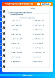Factoring Quadratics Worksheets