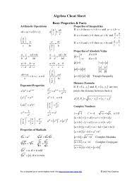 Algebra Formulas Algebra Cheat Sheet