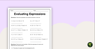Evaluating Expressions Worksheet