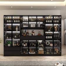 Black Wood 110 2 In W Display Cabinet With Pop Up Tempered Glass Doors Led Lights 5 Drawers