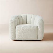 White Boucle Swivel Chair Set