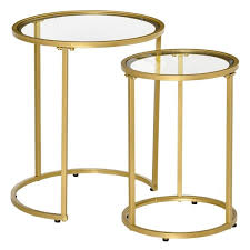 Homcom Tempered Glass Tabletop And Gold