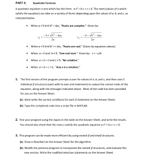 Solved Part 4 Quadratic Formula A