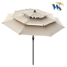 9 Ft Tan Outdoor Patio Umbrella With Crank And Tilt And Wind Vents Outdoor Umbrella Covers 3 Tiers
