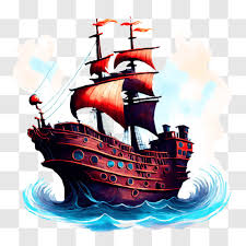 Red Pirate Ship Sailing On The