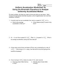 Uniform Acceleration Worksheet 1b Using