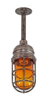 Light Caged Light Fixture With Amber Globe