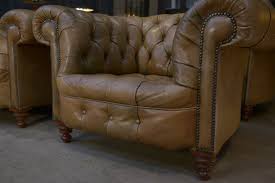 Beige Leather Chesterfield Lounge Set