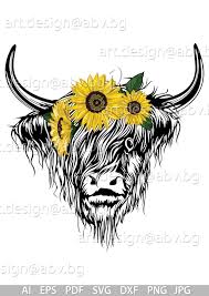 Sunflowers Highland Cow Head Ai Png