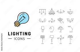 Vecteur Stock Lamp Icon Set Lighting