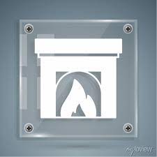 White Interior Fireplace Icon Isolated