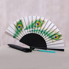 Handmade Mahogany Fan With Peacock
