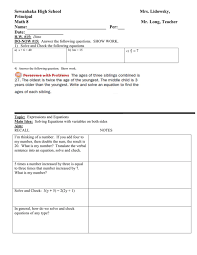 Math 8 Lesson Plan 15 Solving Equations