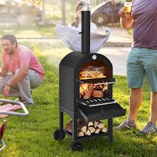 Costway Outdoor Pizza Oven Wood Fire Pizza Maker Grill W Pizza Stone Waterproof Cover