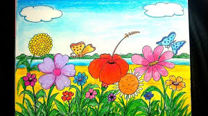 How To Draw A Scenery Of Flower Garden