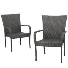 Noble House Wicker Stackable Patio Dining Arm Chair In Gray Set Of 2