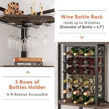 Kearsten 4 Tier Brown Corner Wine Rack With Glass Holder And Storage Shelf