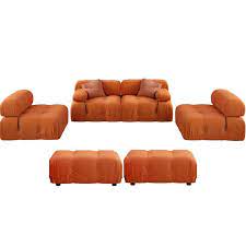 139 In Square Arm 1 Piece Velvet U Shaped Sectional Sofa In Orange