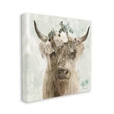 Stupell Industries Delicate Soft Buffalo With Fl Crown Watercolor Canvas Wall Art Design By Stellar Design Studio 36 X 36