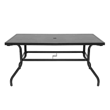 Black Rectangle Metal Outdoor Patio Dining Table With Umbrella Hole