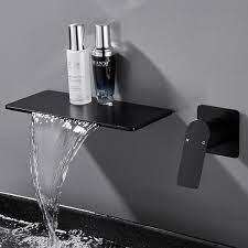 Zalerock Single Handle Rectangular Waterfall Wall Mounted Bathroom Faucet In Matte Black
