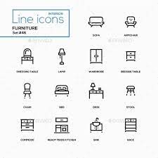 Furniture Line Design Icons Set